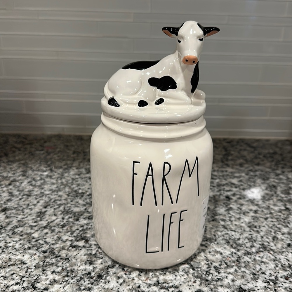 Rae dunn farm life canister cow